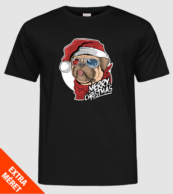 Merry Christmas Mopsz model negru pe tricou