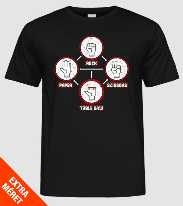 Rock Paper Scissors TABLE SAW model negru pe tricou