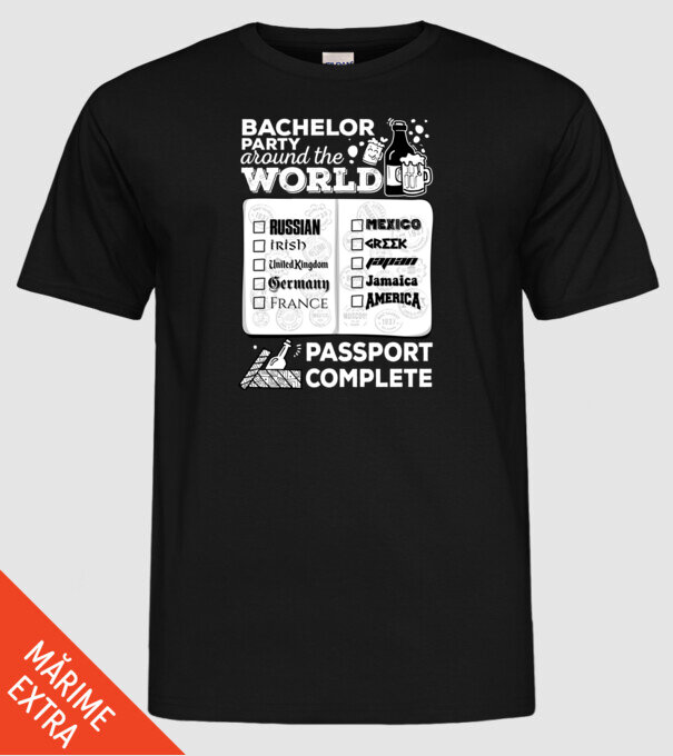 Bachelor Party World tour model negru pe tricou