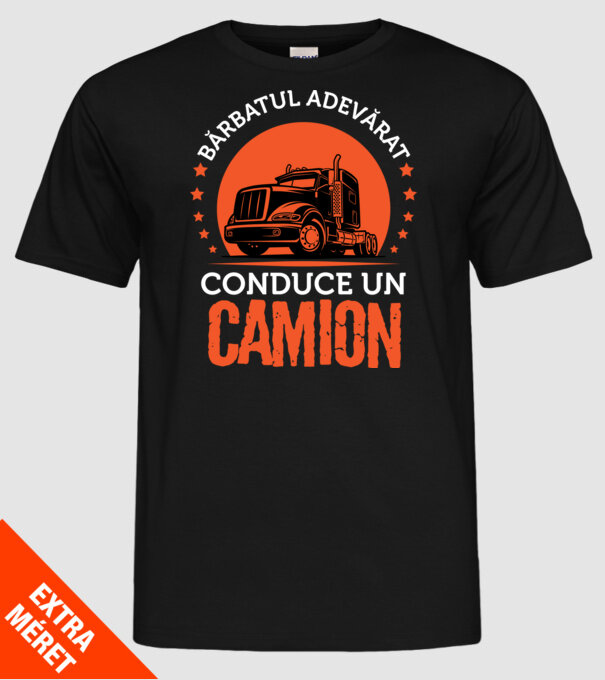 Bărbatul adevărat conduce un camion model negru pe tricou