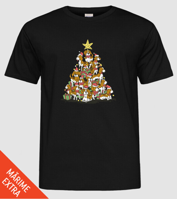 beagle christmas tree model negru pe tricou