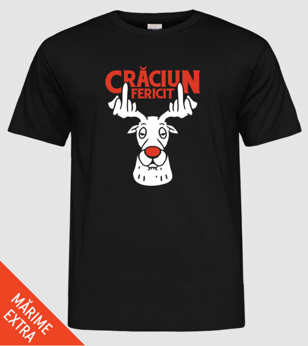 Căprioară de Crăciun antisocială model negru pe tricou
