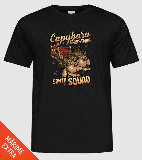 Capybara christmas santa squad model negru pe tricou