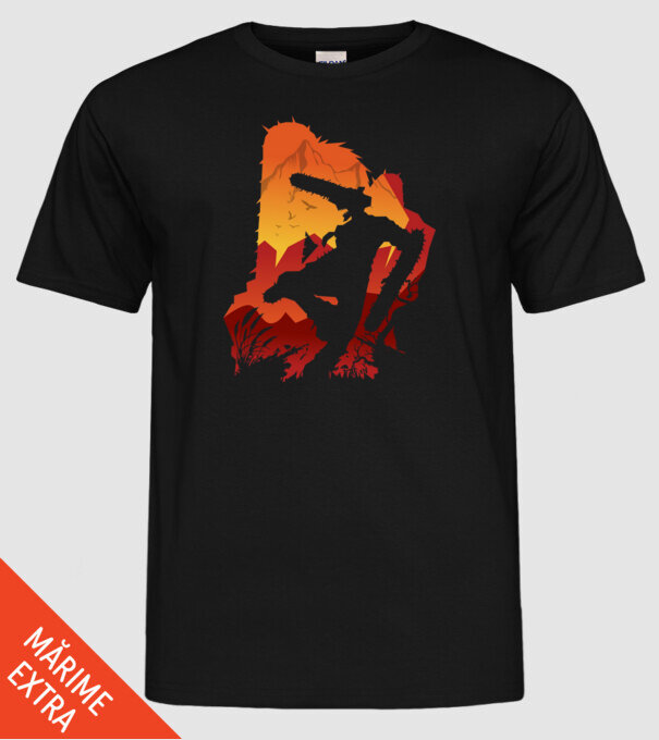 Chainsaw man silhouette model negru pe tricou