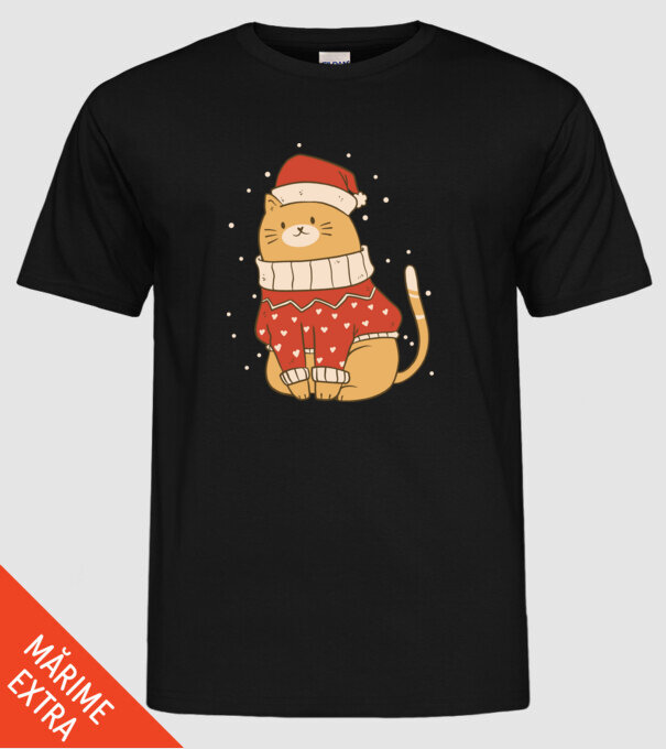 Christmas cat model negru pe tricou