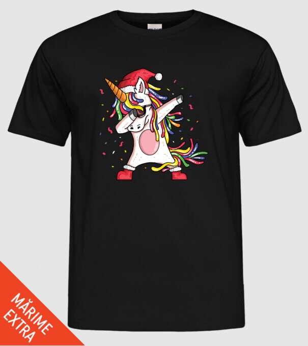 Christmas unicorn dab model negru pe tricou