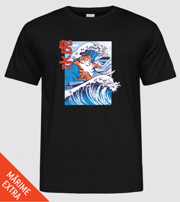 Chubby Surfer Tiger model negru pe tricou