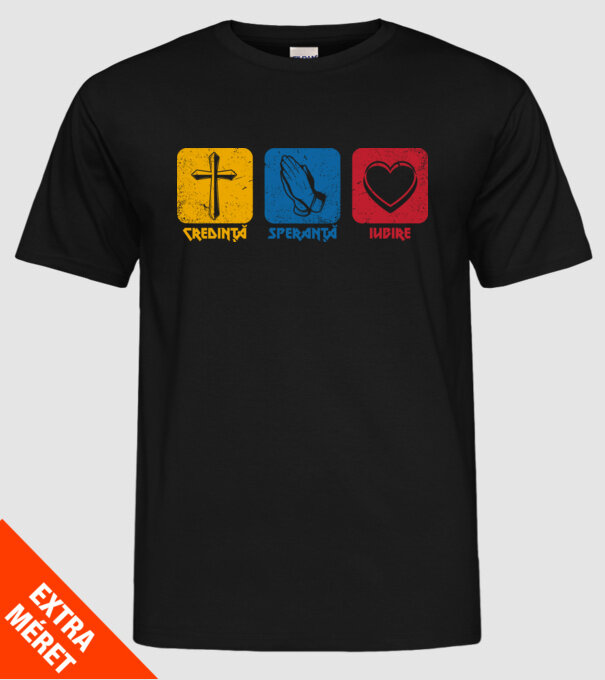 credință speranță iubire model negru pe tricou