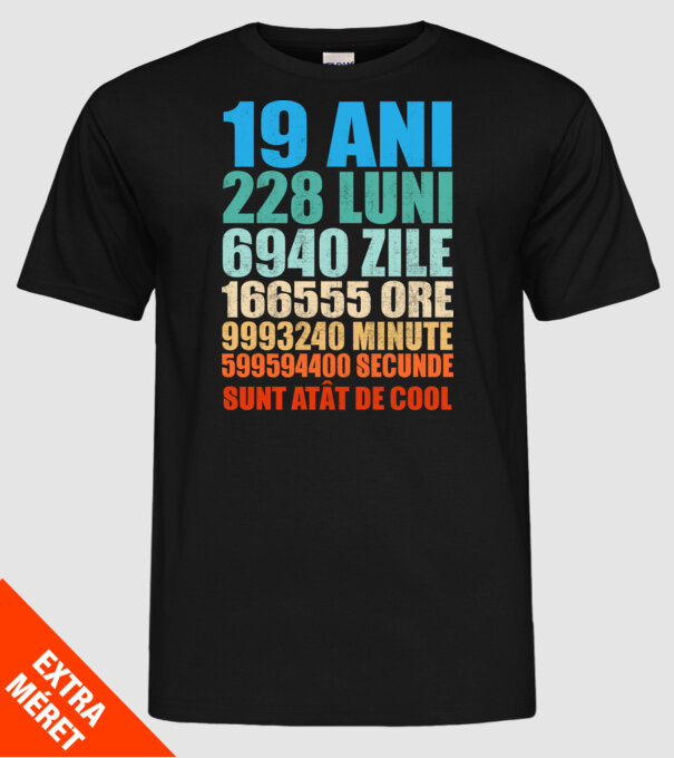 De 19 ani - luni - zile - ore - minute - secunde - sunt atât de cool model negru pe tricou