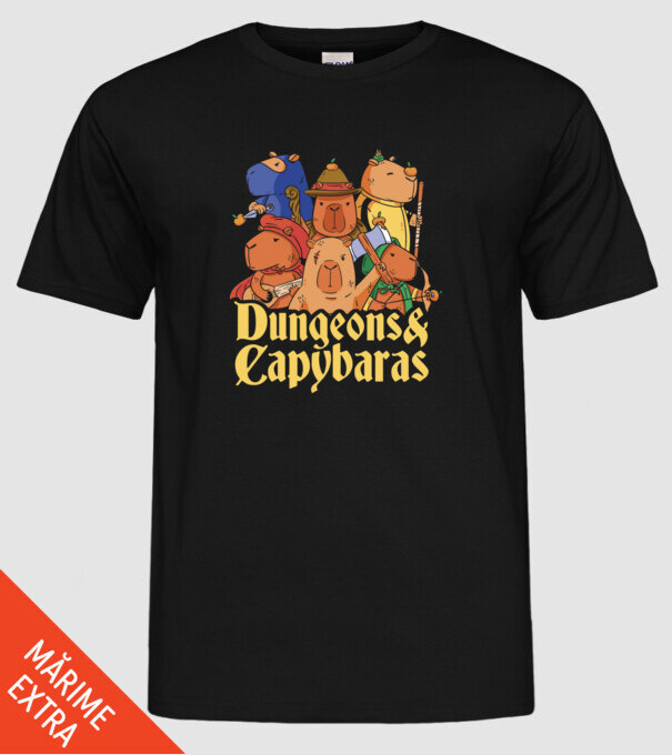 Dungeons and Capybaras model negru pe tricou