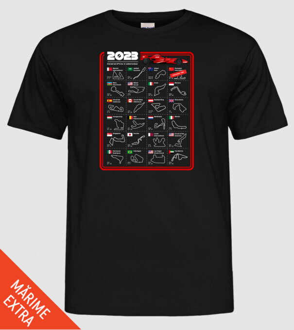 F1 2023 Formula Grand prix calendar model negru pe tricou
