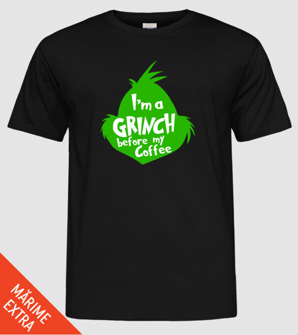 Grinch before coffee model negru pe tricou