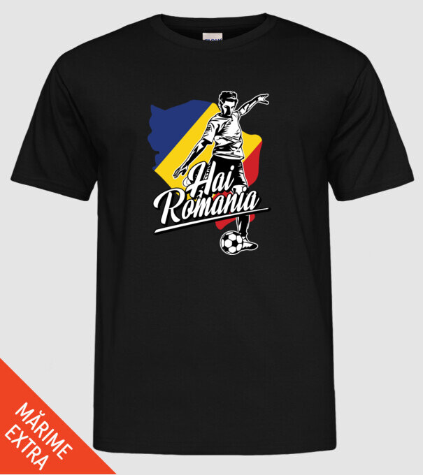 Hai romania fotbal model negru pe tricou
