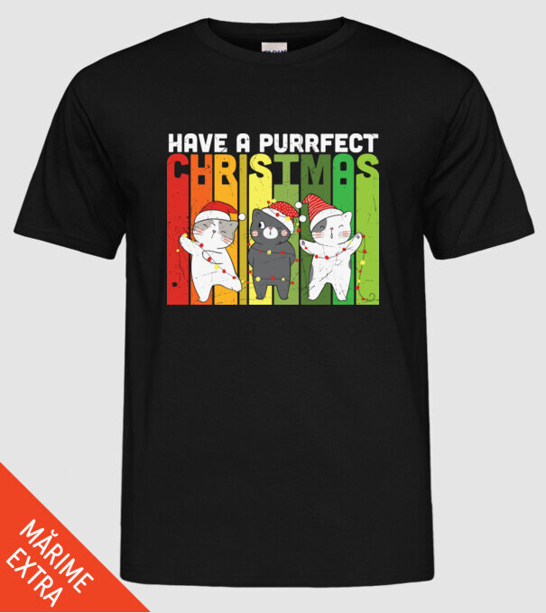 Have a purrfect christmas model negru pe tricou