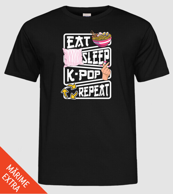 K-POP EAT SLEEP model negru pe tricou