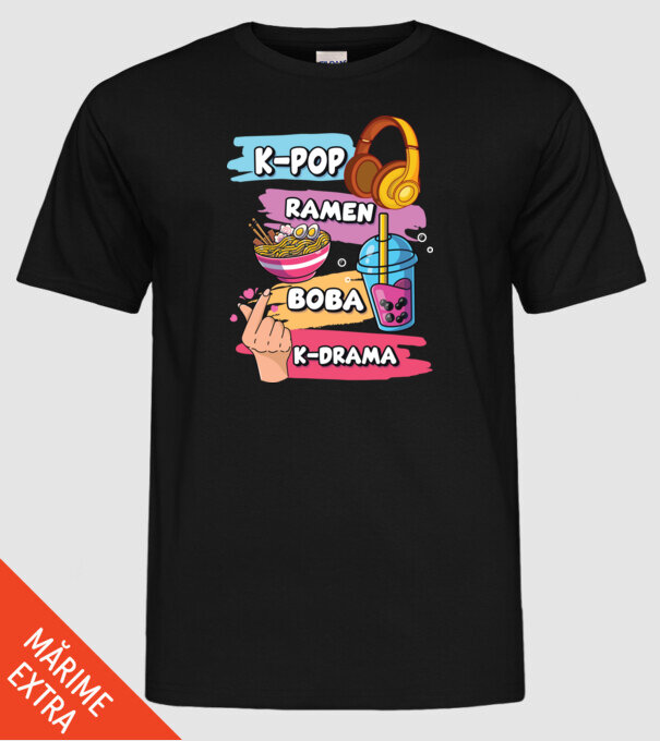 K-POP RAMEN BOBA K-DRAMA model negru pe tricou
