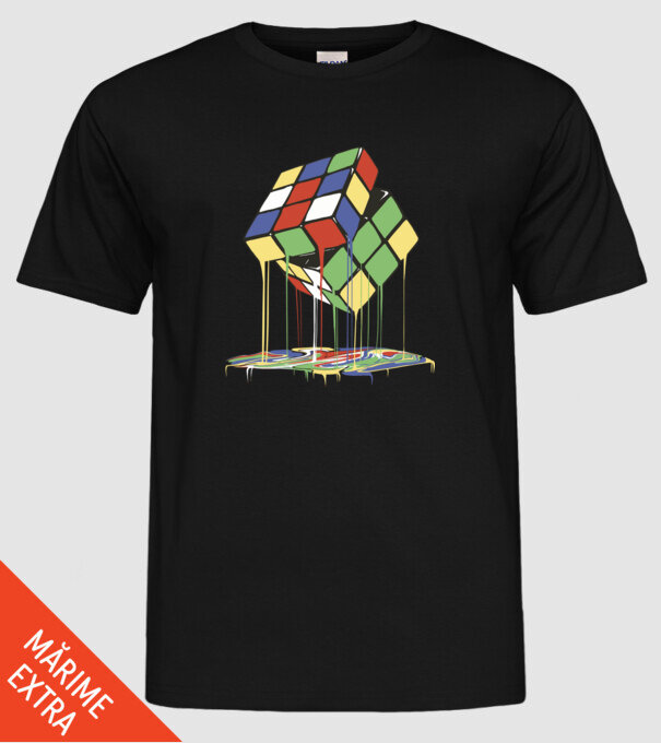 Melting Rubik cube model negru pe tricou