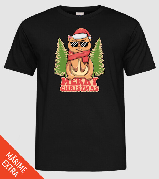 Merry christmas cat model negru pe tricou