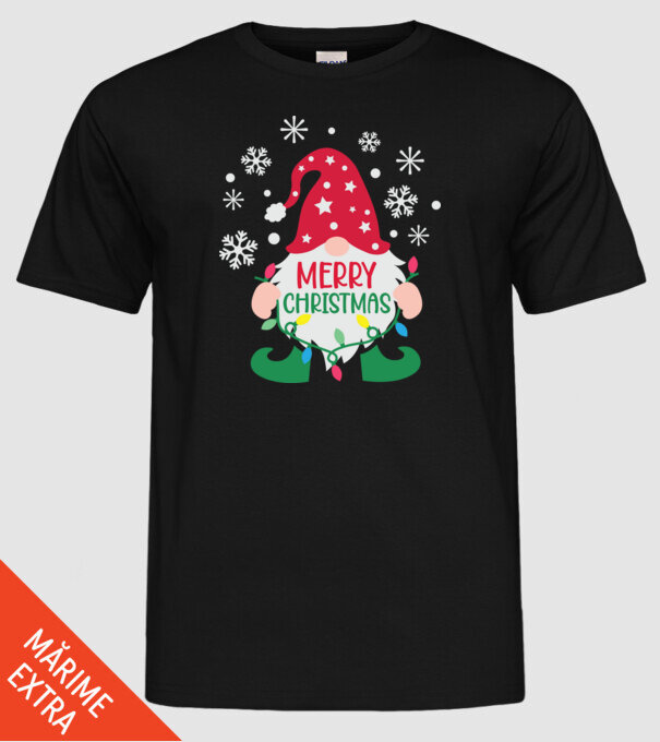 Merry christmas gnome model negru pe tricou