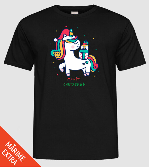 merry christmas unicorn model negru pe tricou