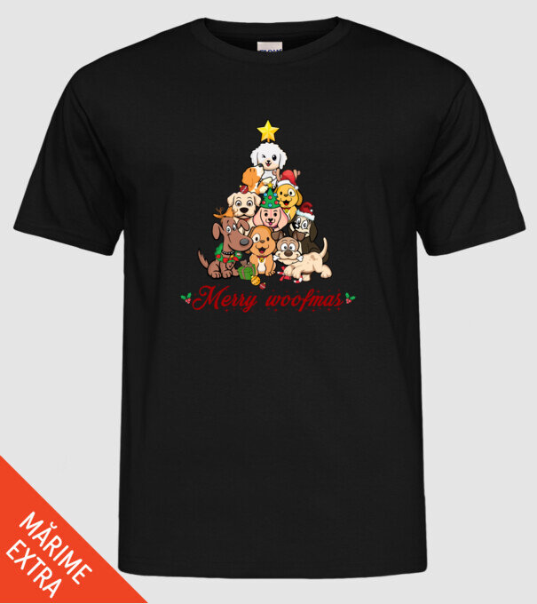 Merry woofmas model negru pe tricou