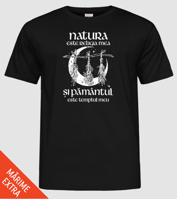 Natura este religia mea model negru pe tricou