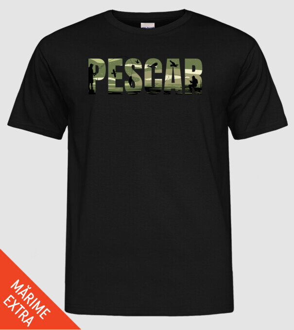 PESCAR model negru pe tricou