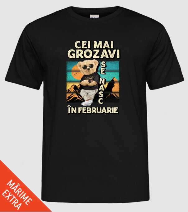 RETRO teddy FEBRUARIE model negru pe tricou