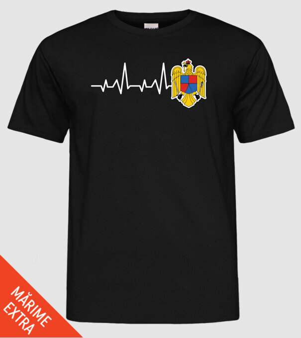 ROMANIA heartbeat model negru pe tricou