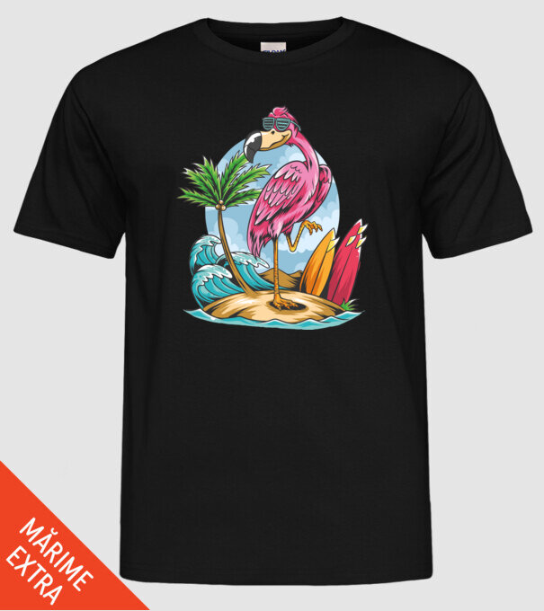 Surfer flamingo model negru pe tricou