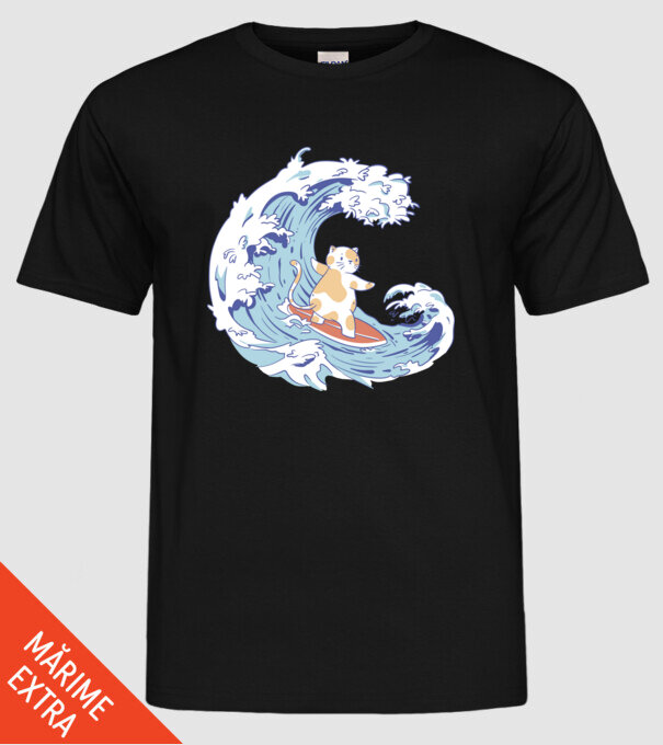 Surfer kitty model negru pe tricou
