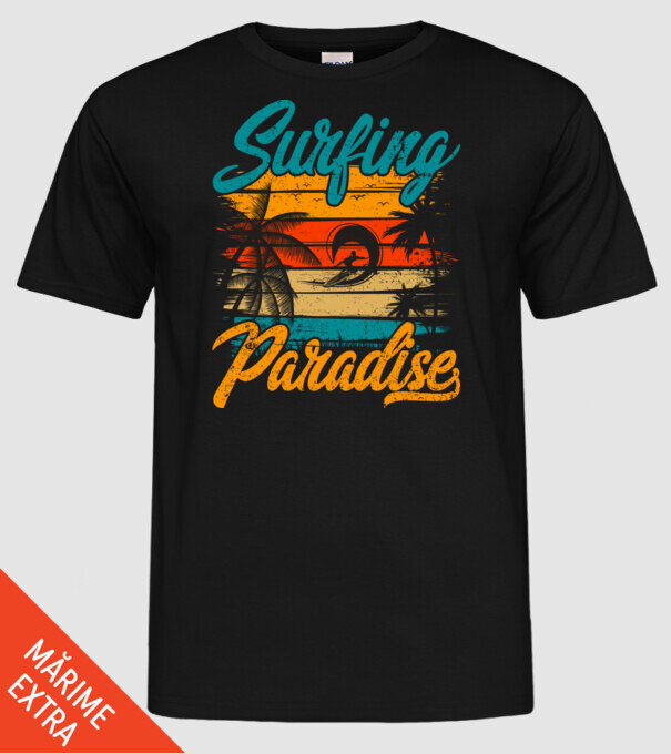 Surfing Paradise model negru pe tricou