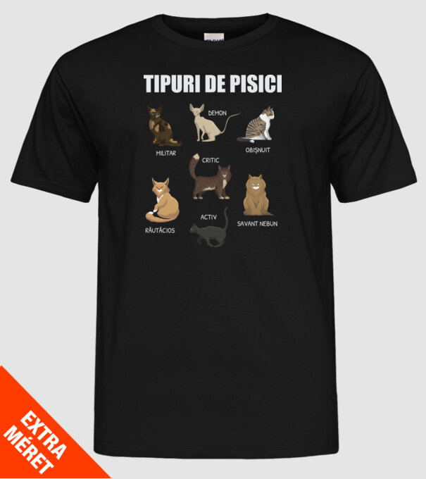 Tipuri de pisici model negru pe tricou