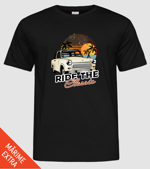 Trabant Ride The Classic model negru pe tricou