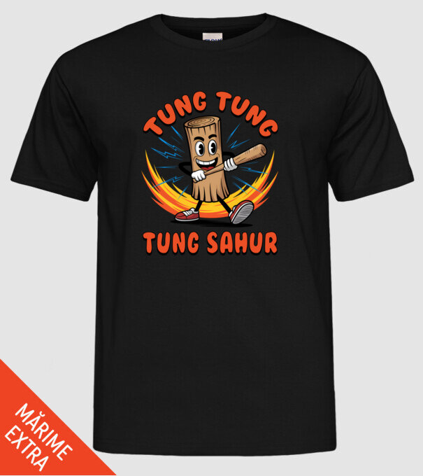 Tung Tung Tung Sahur drăguț model negru pe tricou