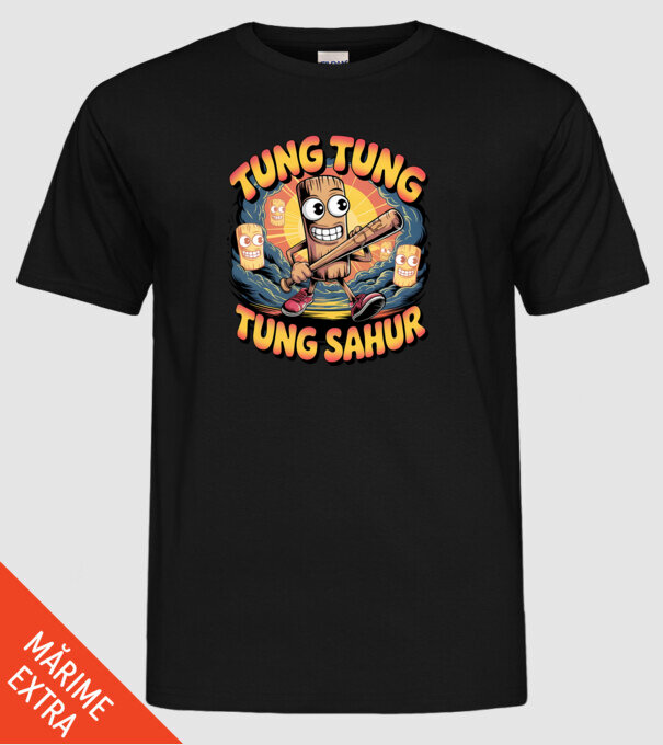 Tung Tung Tung Sahur Retro model negru pe tricou