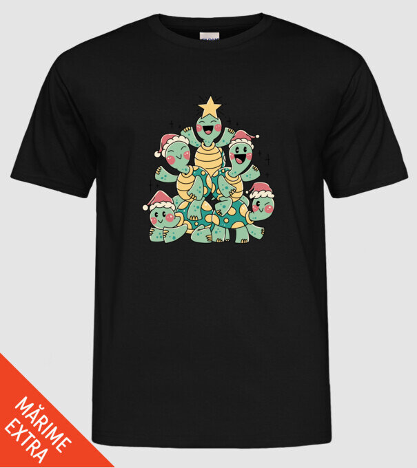 Turtle christmas tree model negru pe tricou