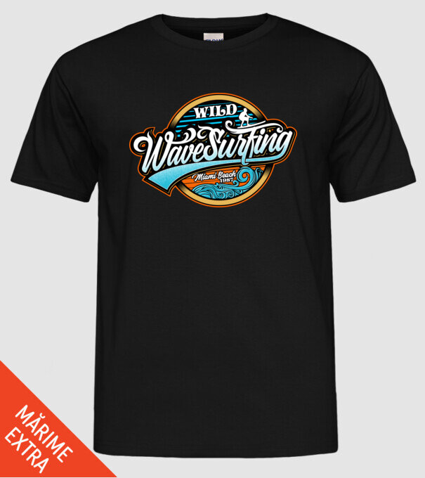 WaveSurfing model negru pe tricou