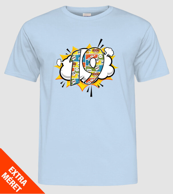 Birthday Comic Number 19 model albastru deschis pe tricou