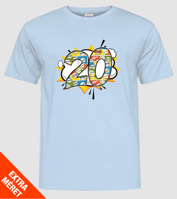 Birthday Comic Number 20 model albastru deschis pe tricou