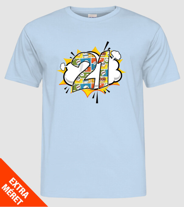 Birthday Comic Number 21 model albastru deschis pe tricou