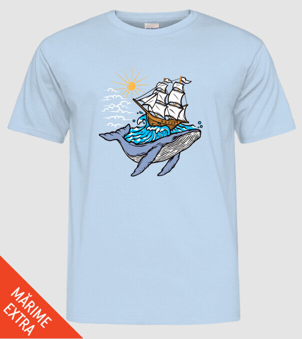 Vapoare model albastru deschis pe tricou