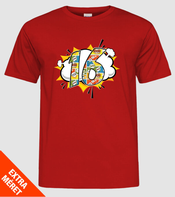 Birthday Comic Number 16 model roșu pe tricou