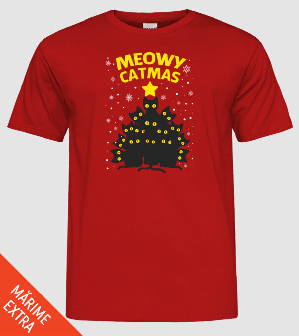 Meowy catmas black model roșu pe tricou