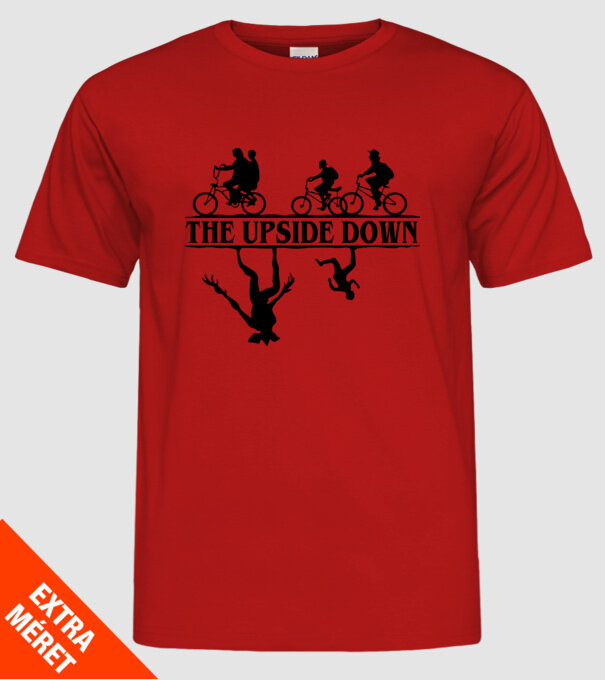 upside down model roșu pe tricou