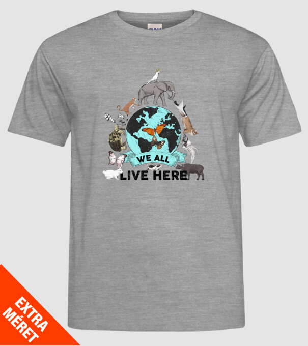 We all live here model gri pe tricou