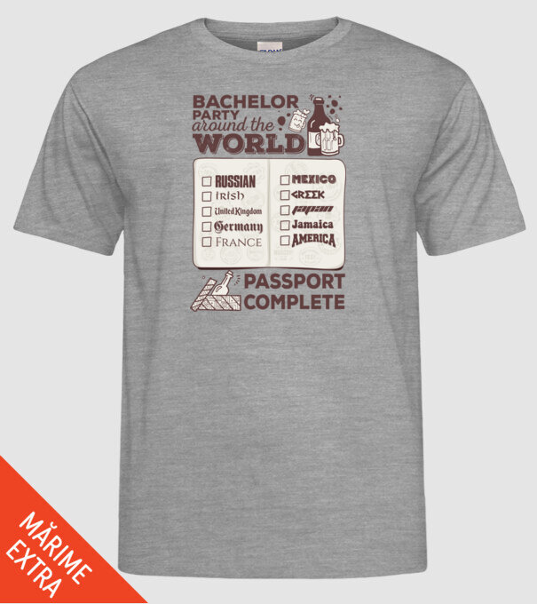 Bachelor Party World tour model gri pe tricou