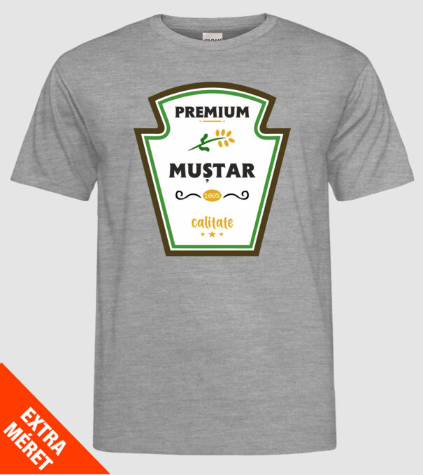 muștar premium - calitate model gri pe tricou