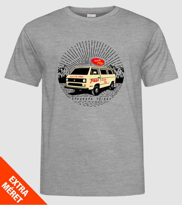 surfer boy pizza bus stranger things model gri pe tricou