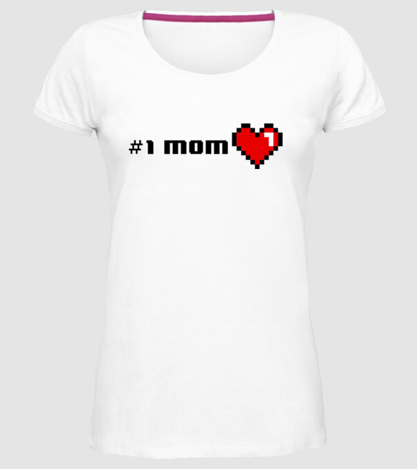 8bit mom number one model alb pe tricou